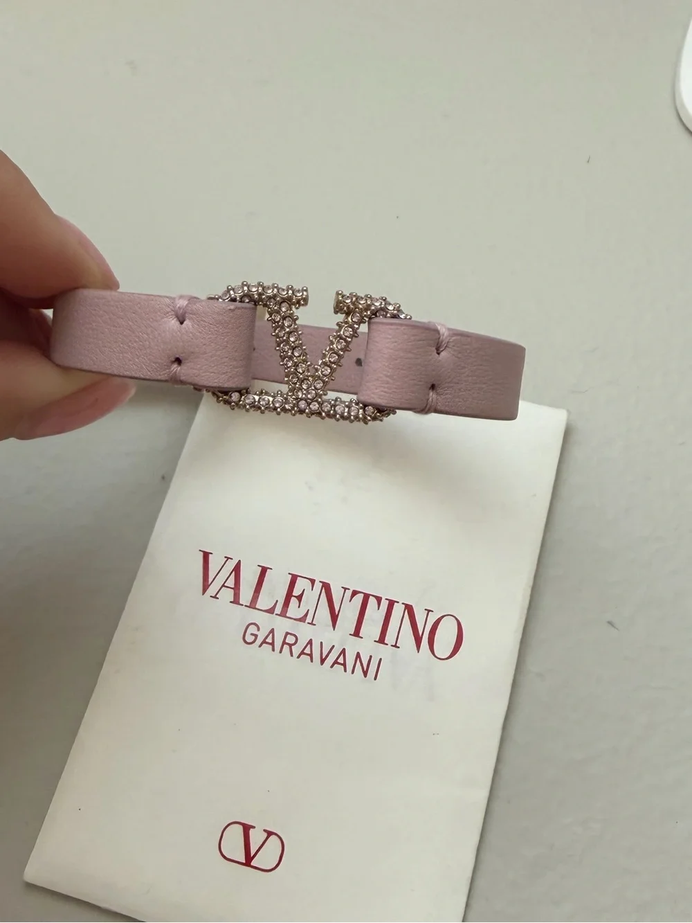 Valentino Garavani Pale Pink Leather VLOGO Bracelet